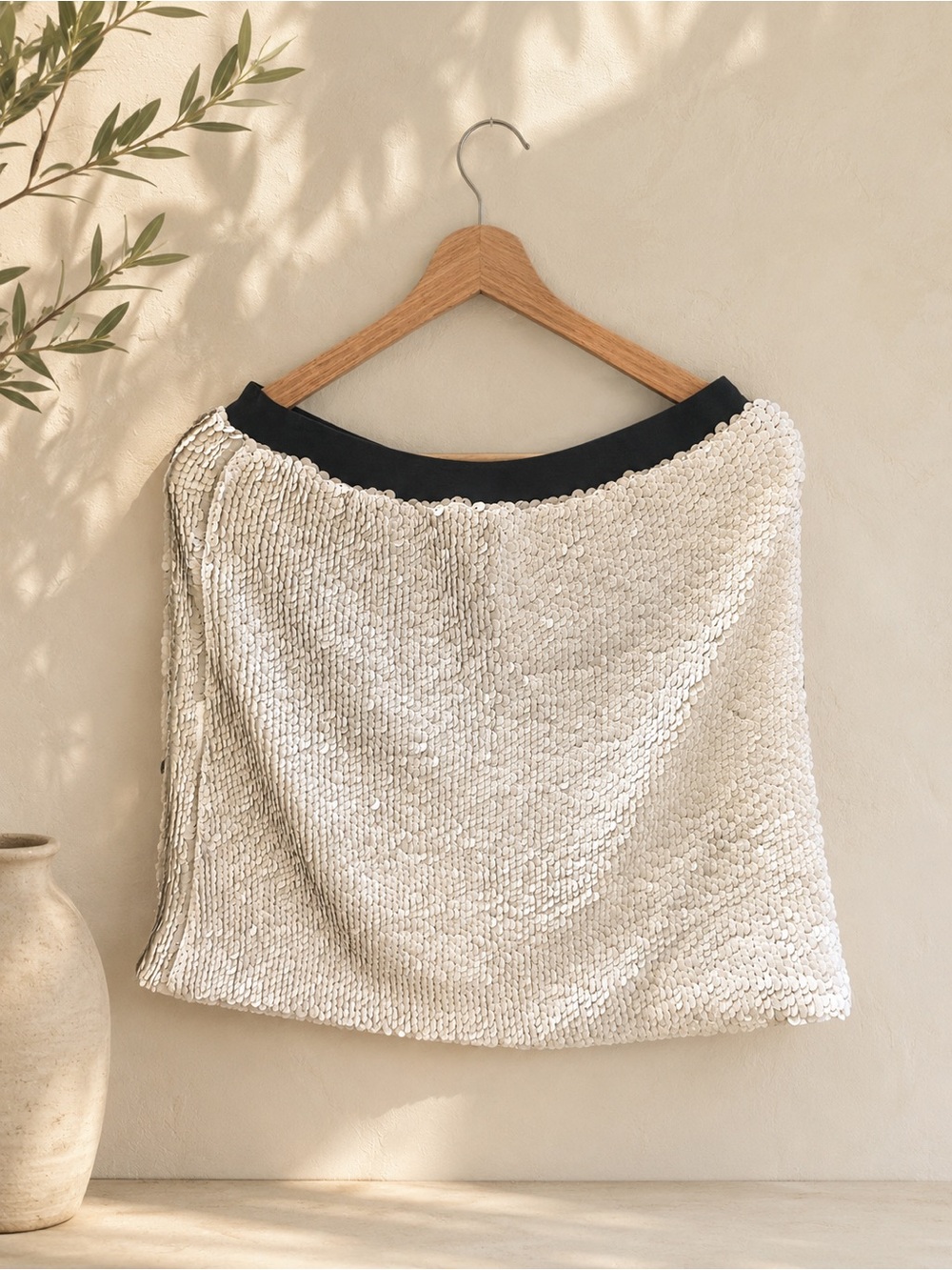 NWT Academia Beymen White Sequin Mini Skirt Size 38 M Made In Turkey Shimmer